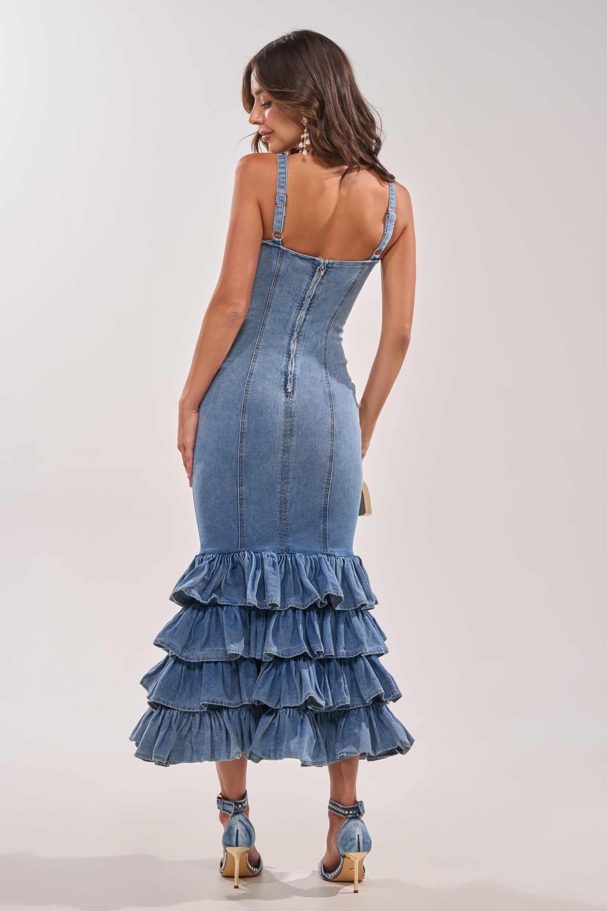 MAIN ONE DENIM RUFFLE MAXI DRESS