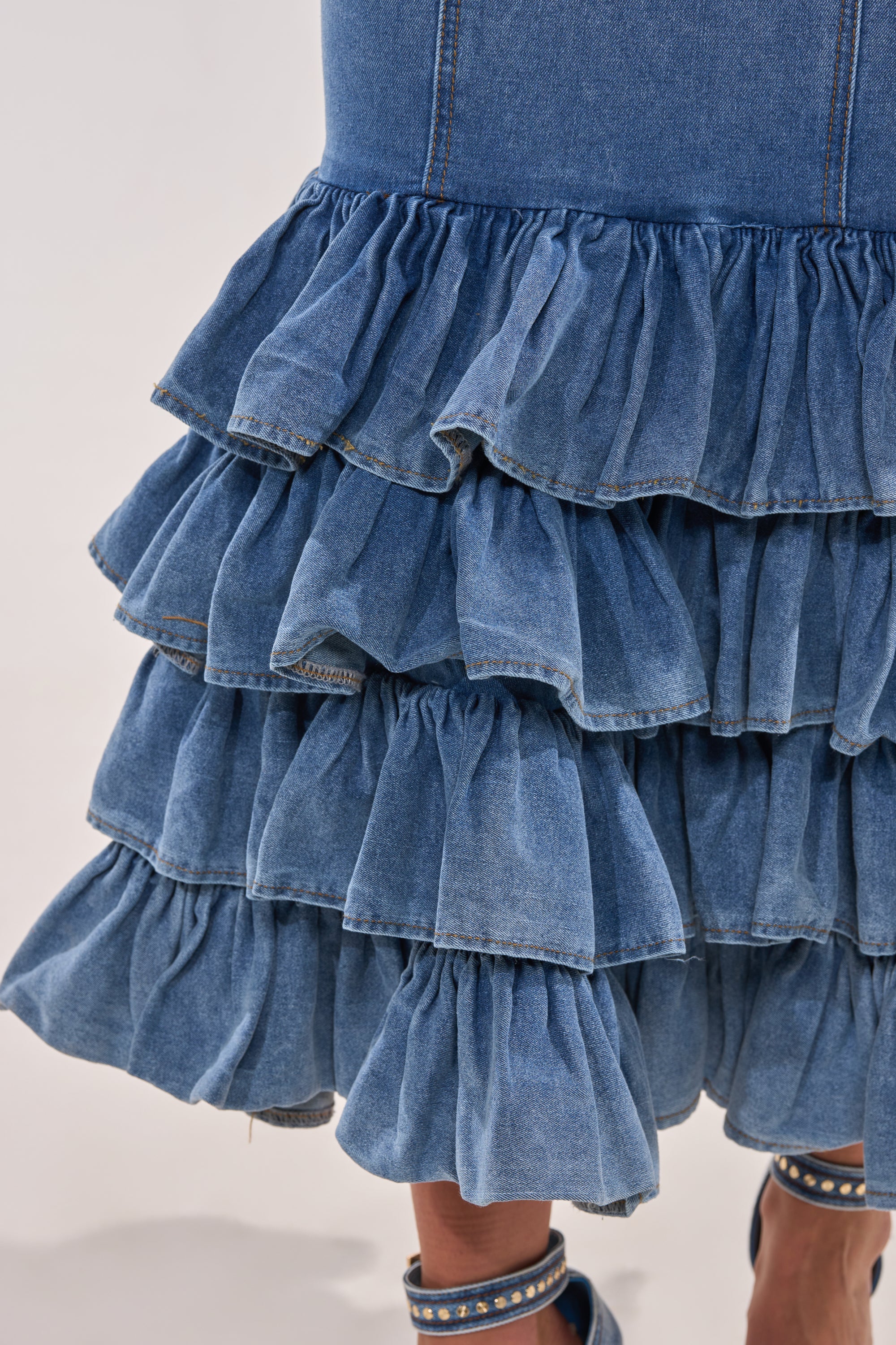 MAIN ONE DENIM RUFFLE MAXI DRESS