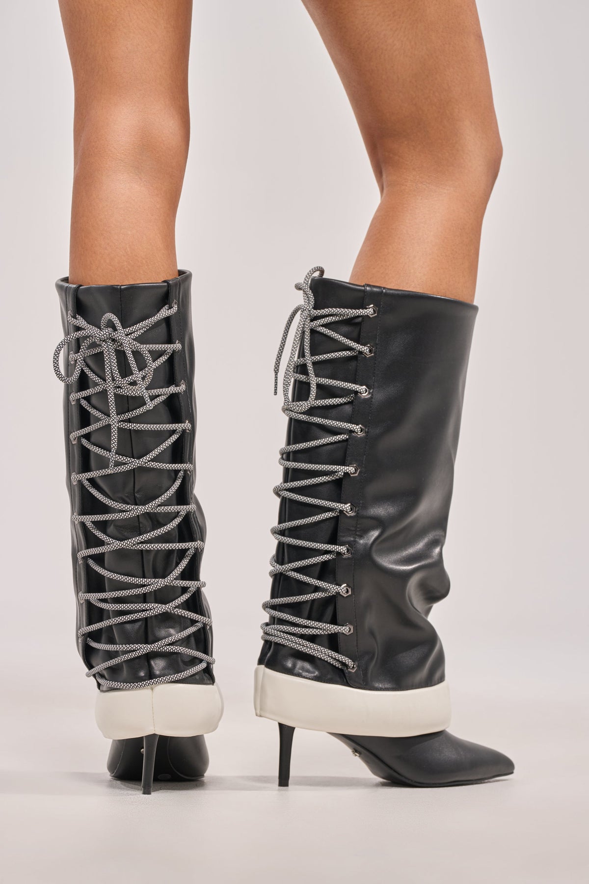 AKIRA GOLD HALOED BLACK LACE UP BACK BOOTIE