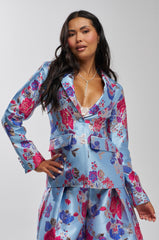 BUY MYSELF FLOWERS BROCADE BLAZER IN BLUE
