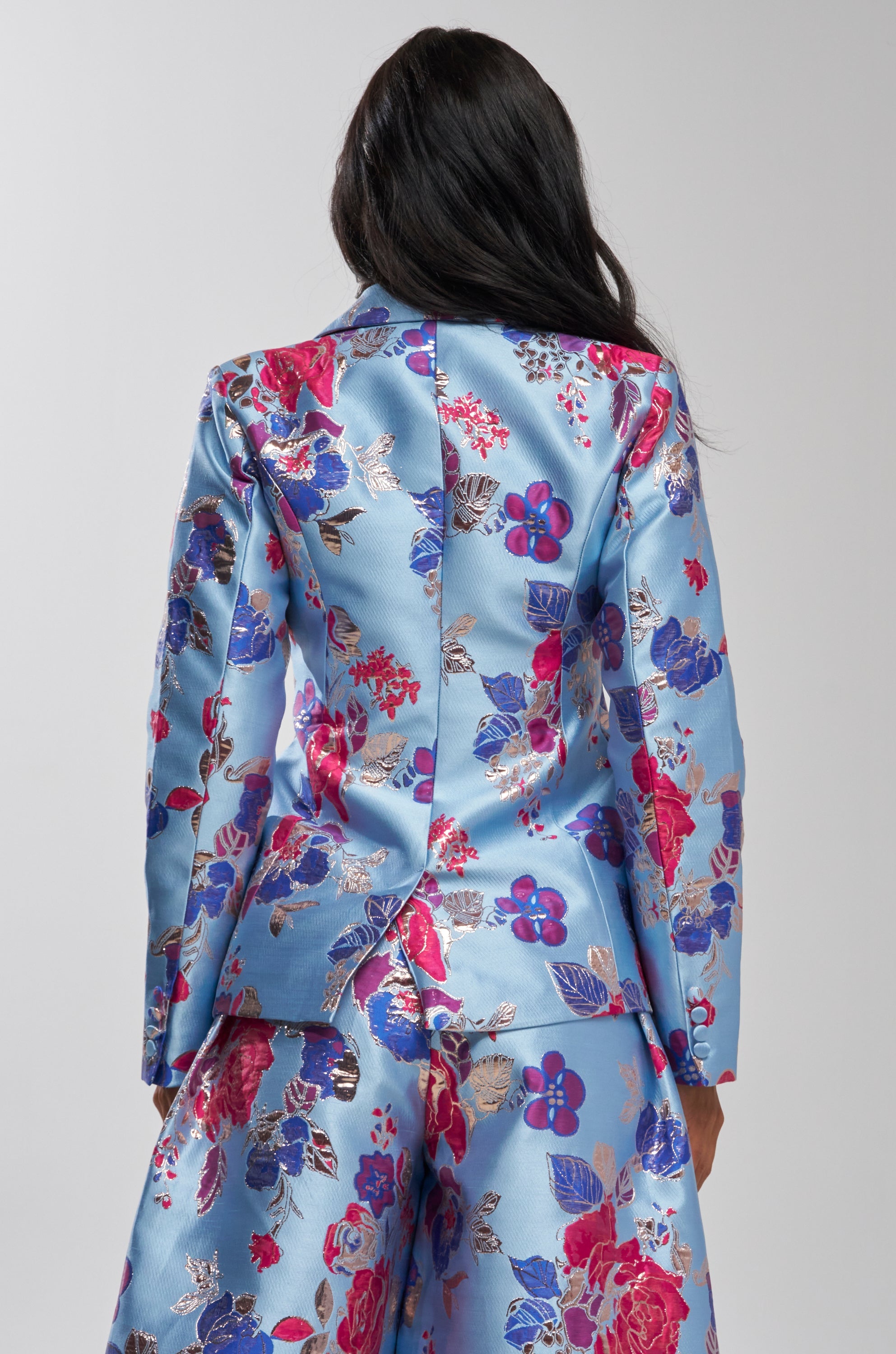 BUY MYSELF FLOWERS BROCADE BLAZER IN BLUE