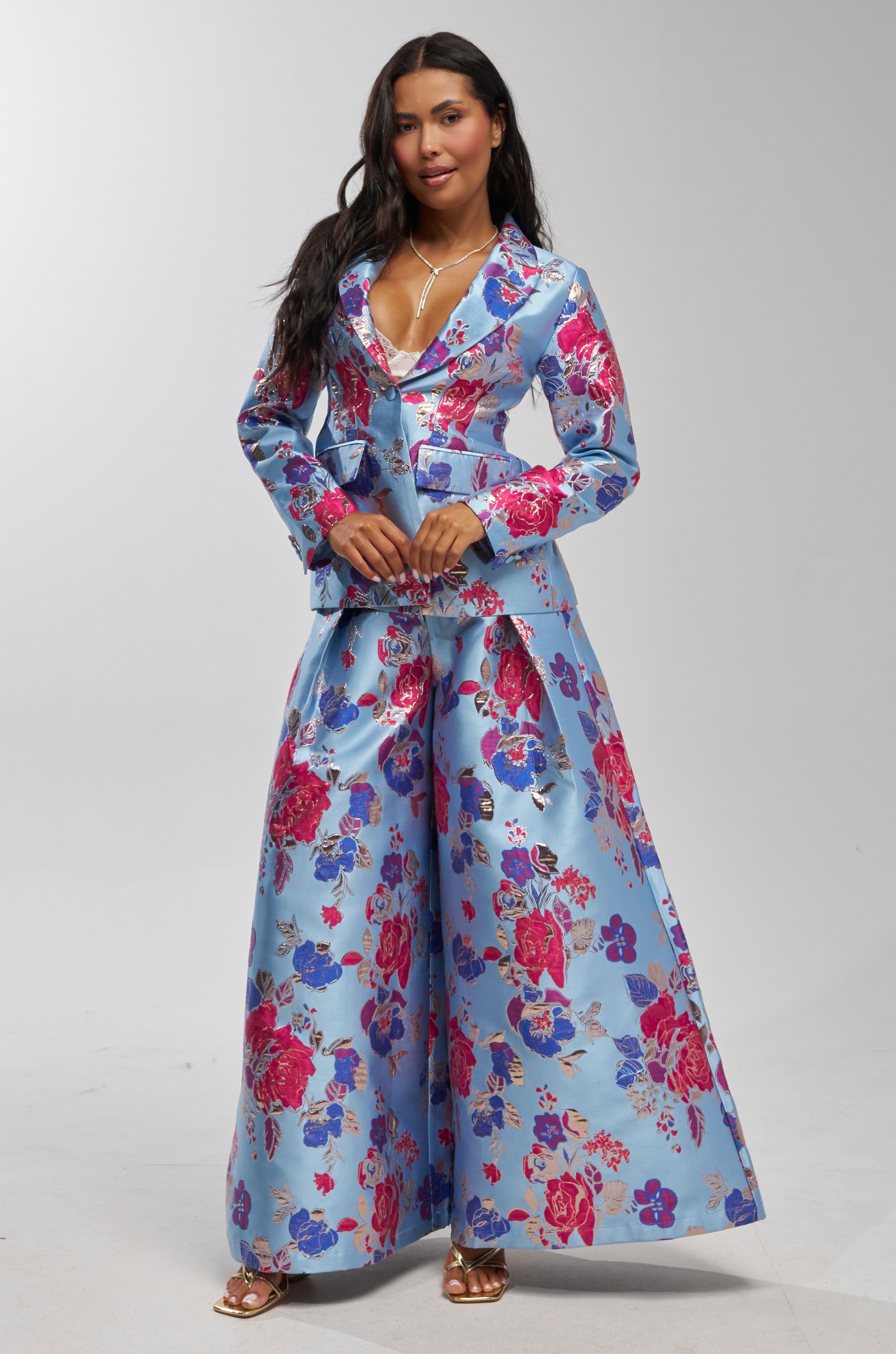BUY MYSELF FLOWERS BROCADE BLAZER IN BLUE