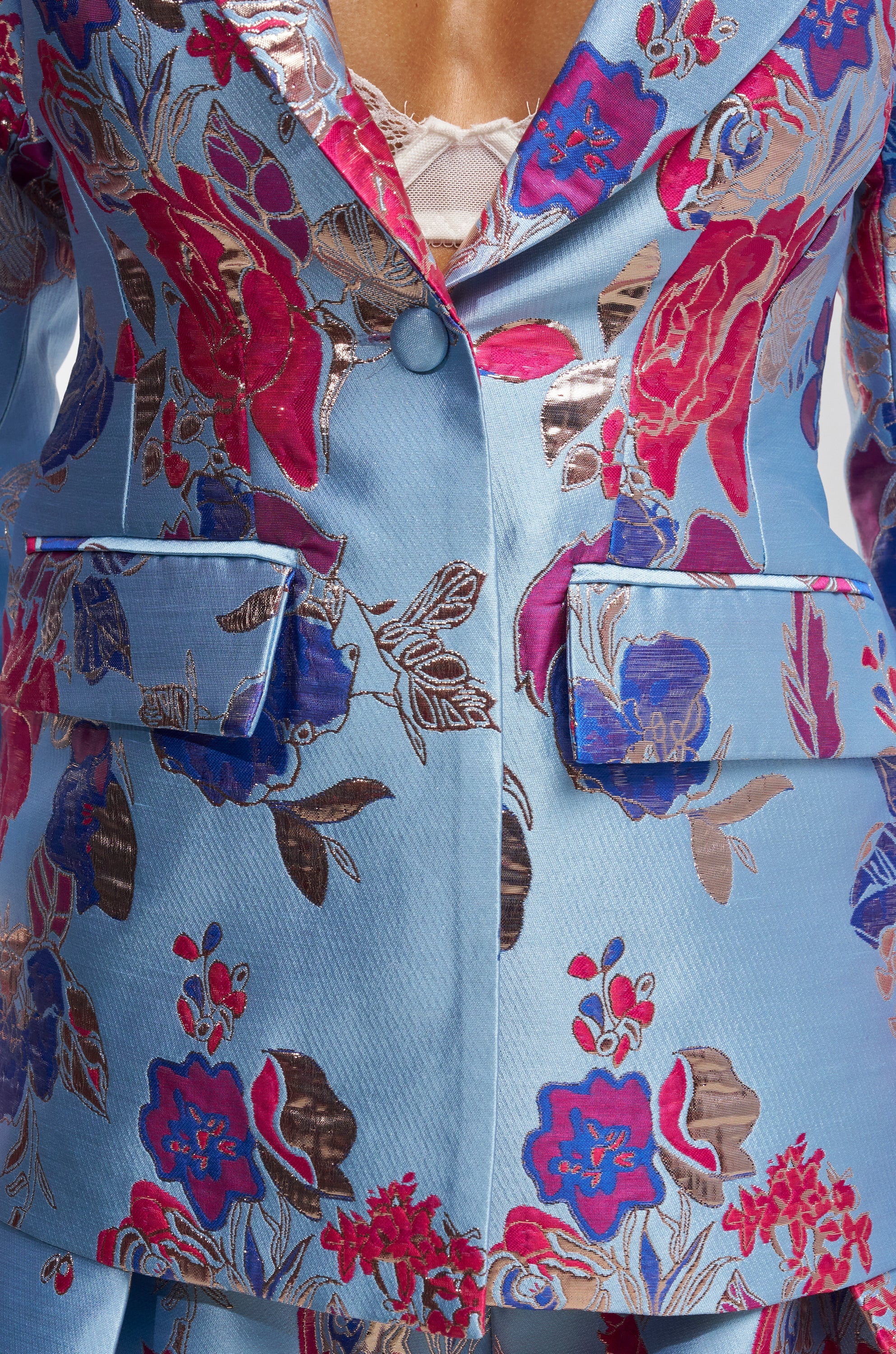 BUY MYSELF FLOWERS BROCADE BLAZER IN BLUE