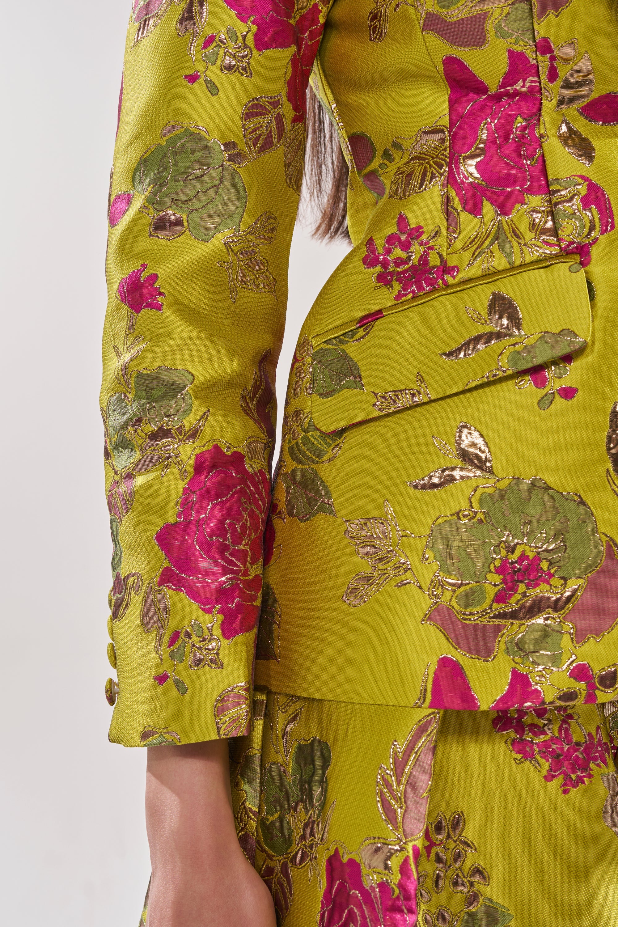 BUY MYSELF FLOWERS BROCADE BLAZER IN LIME