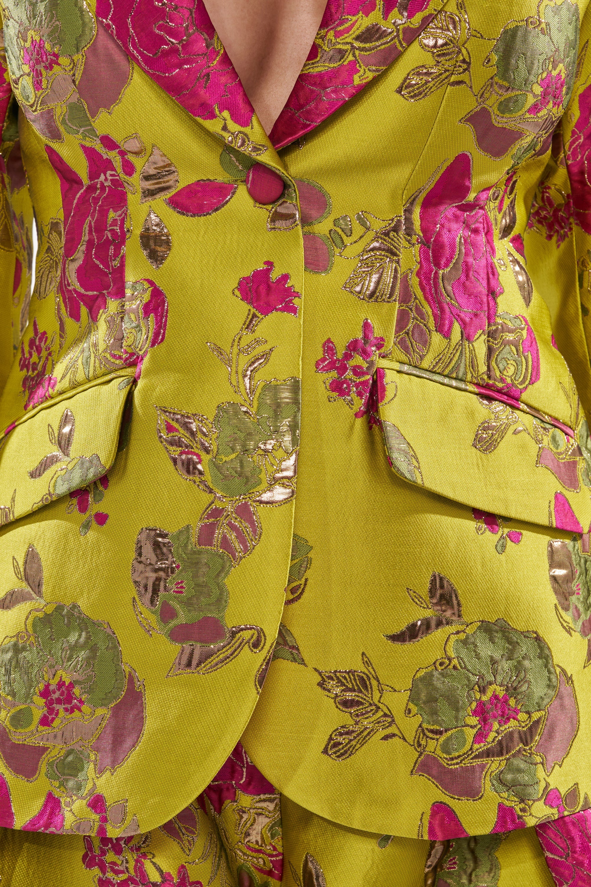 BUY MYSELF FLOWERS BROCADE BLAZER IN LIME