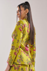 BUY MYSELF FLOWERS BROCADE BLAZER IN LIME