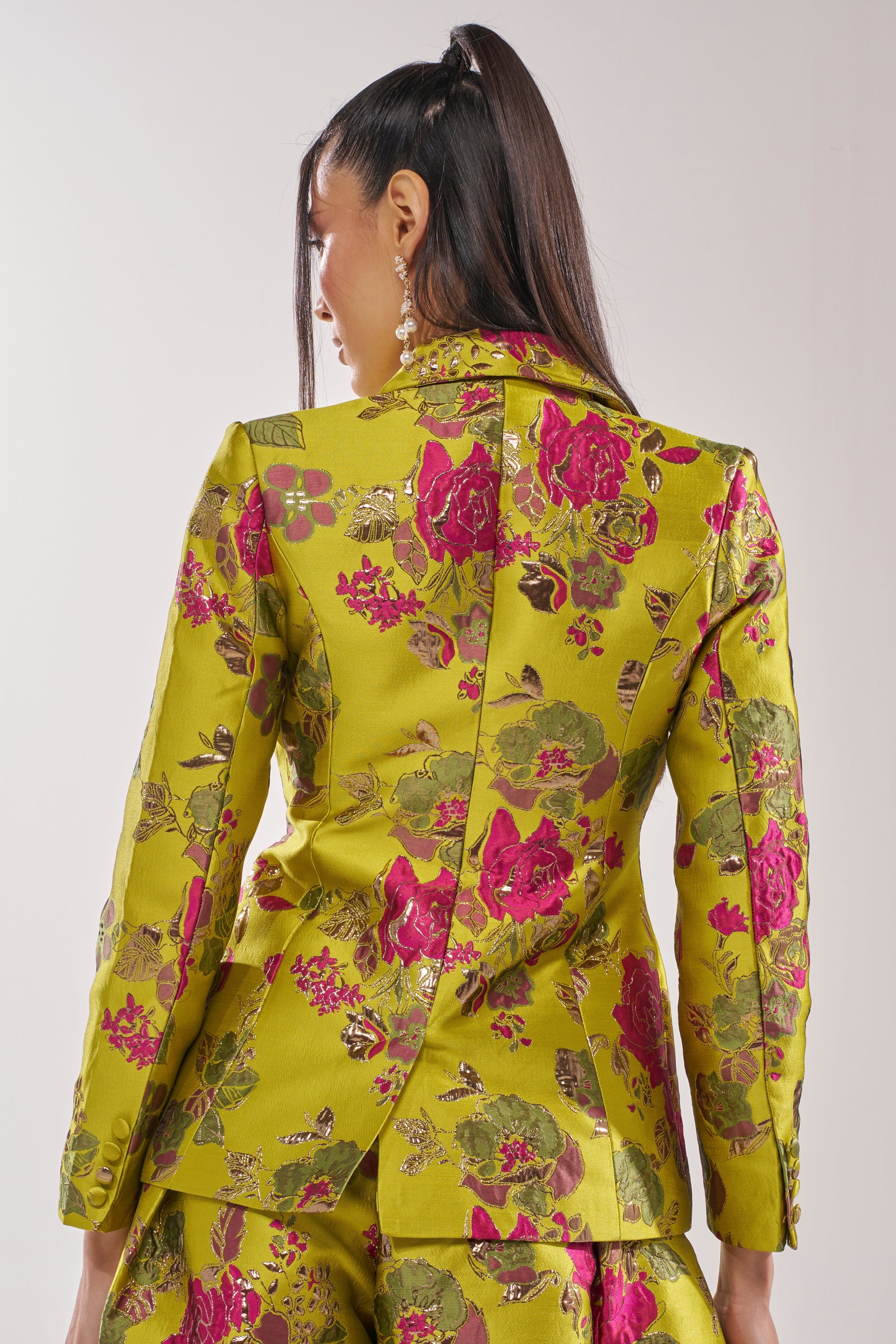 BUY MYSELF FLOWERS BROCADE BLAZER IN LIME