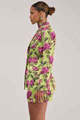 DOZEN ROSES SATIN BLAZER IN CHARTREUSE