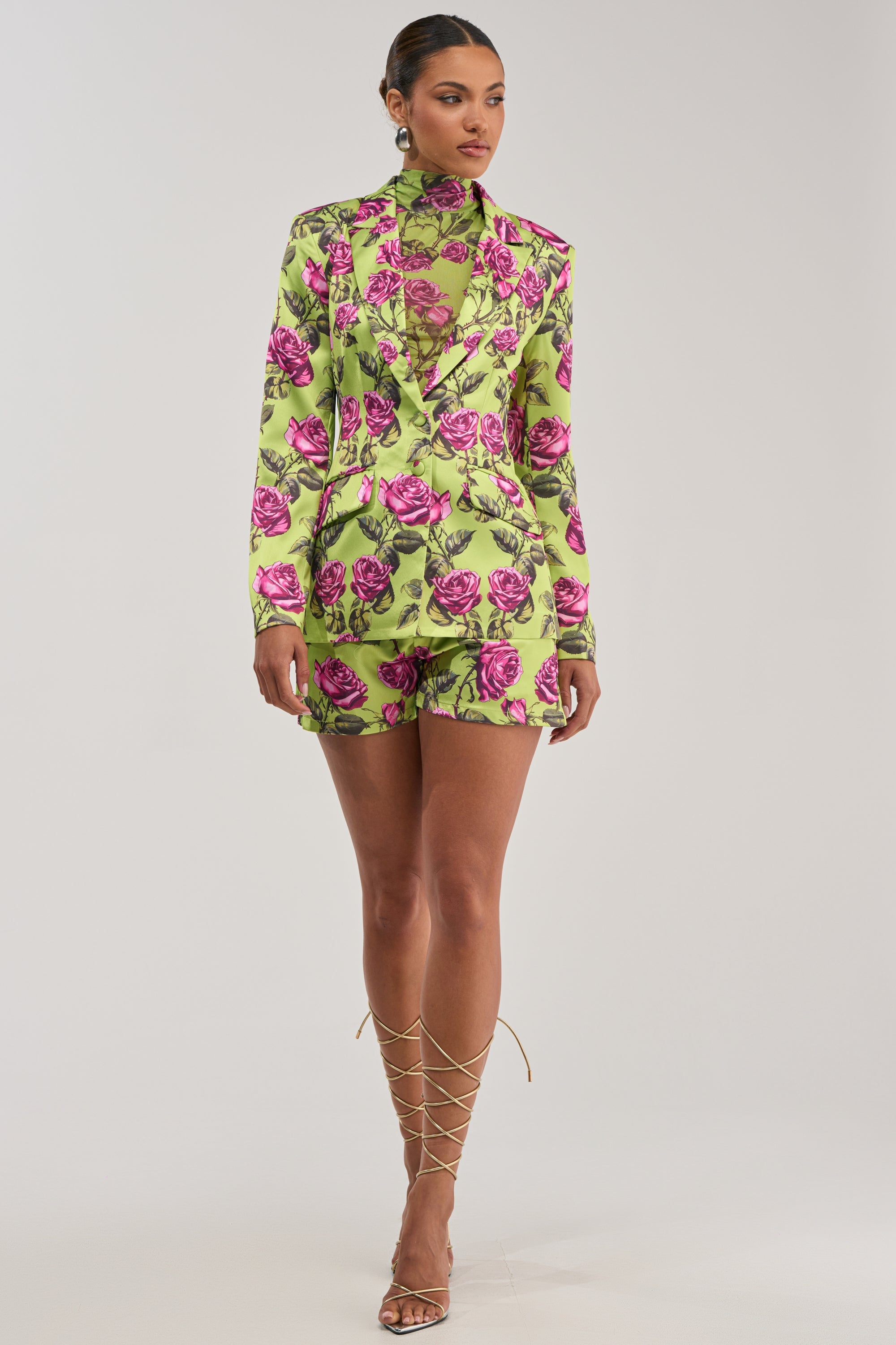 DOZEN ROSES SATIN BLAZER IN CHARTREUSE