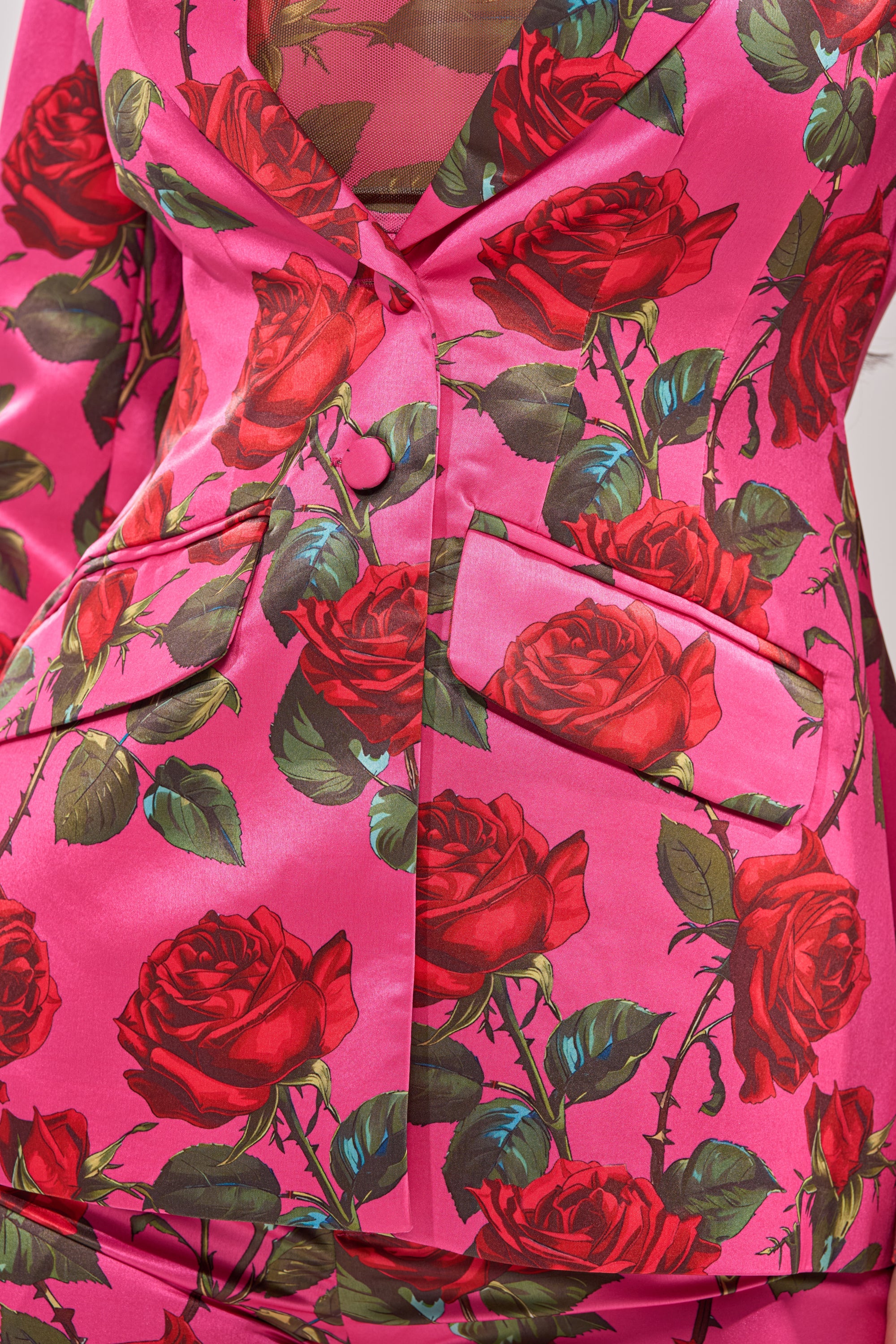 DOZEN ROSES SATIN BLAZER IN FUCHSIA