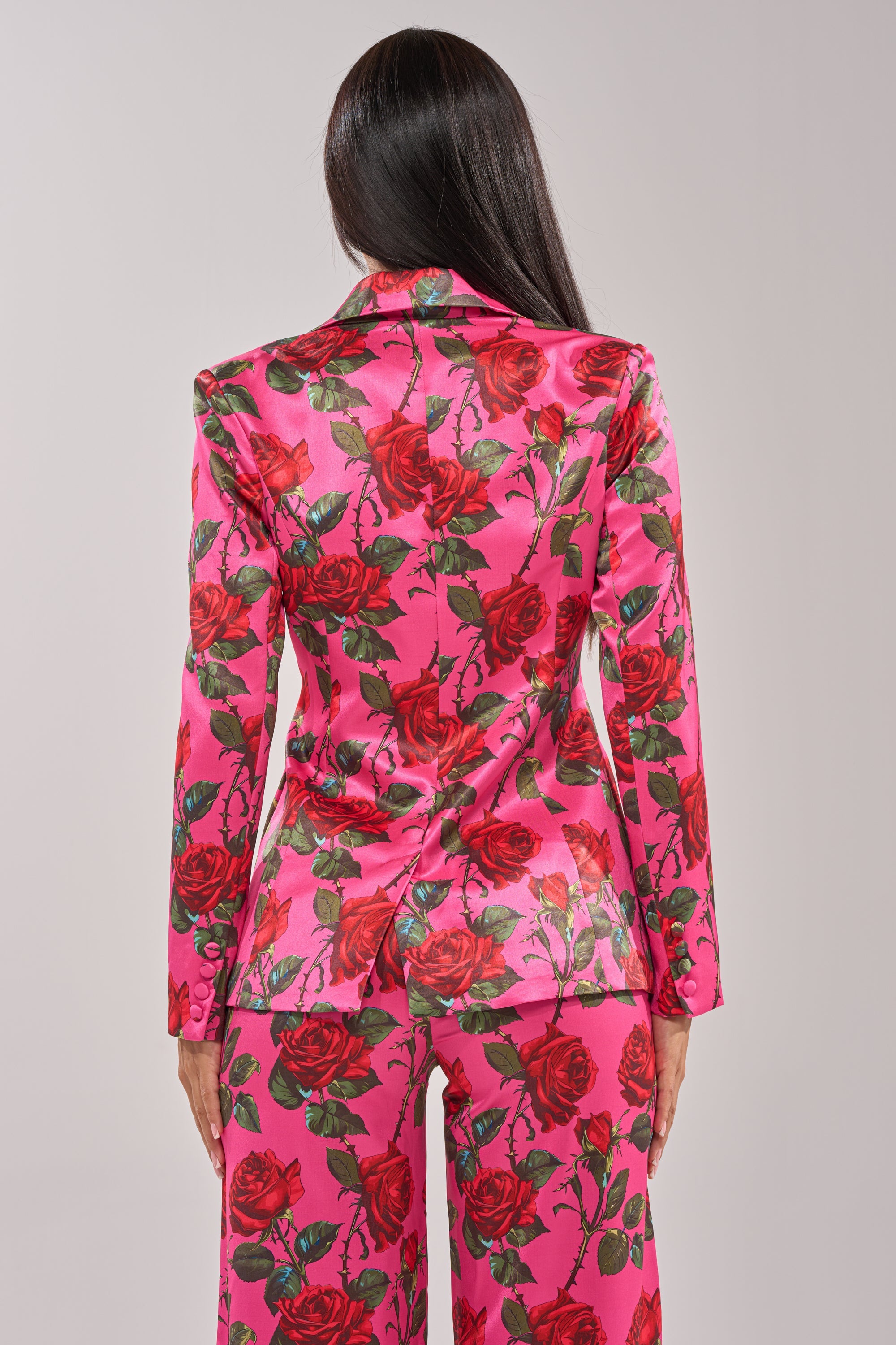 DOZEN ROSES SATIN BLAZER IN FUCHSIA