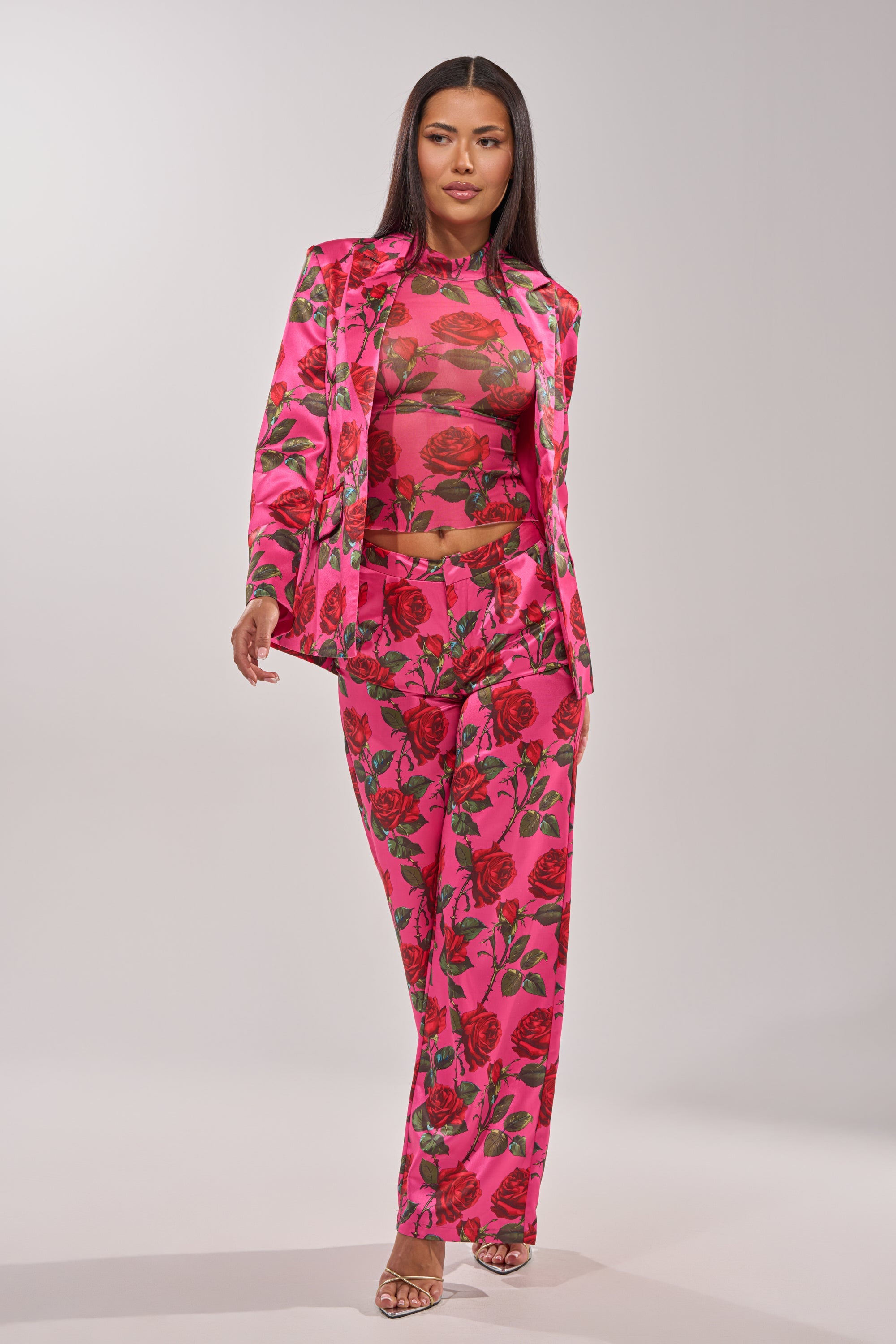 DOZEN ROSES SATIN BLAZER IN FUCHSIA