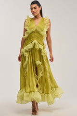 BEAUTIFUL GIRL FLOCKED CHIFFON MAXI DRESS IN GREEN