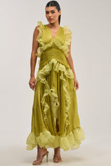 BEAUTIFUL GIRL FLOCKED CHIFFON MAXI DRESS IN GREEN