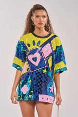 QUEEN OF HEARTS SEQUIN TSHIRT DRESS