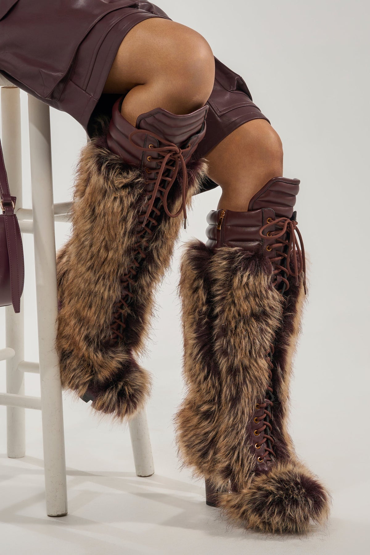 AZALEA WANG HEARTBEAT BROWN MULTI BLOCK FUR BOOT