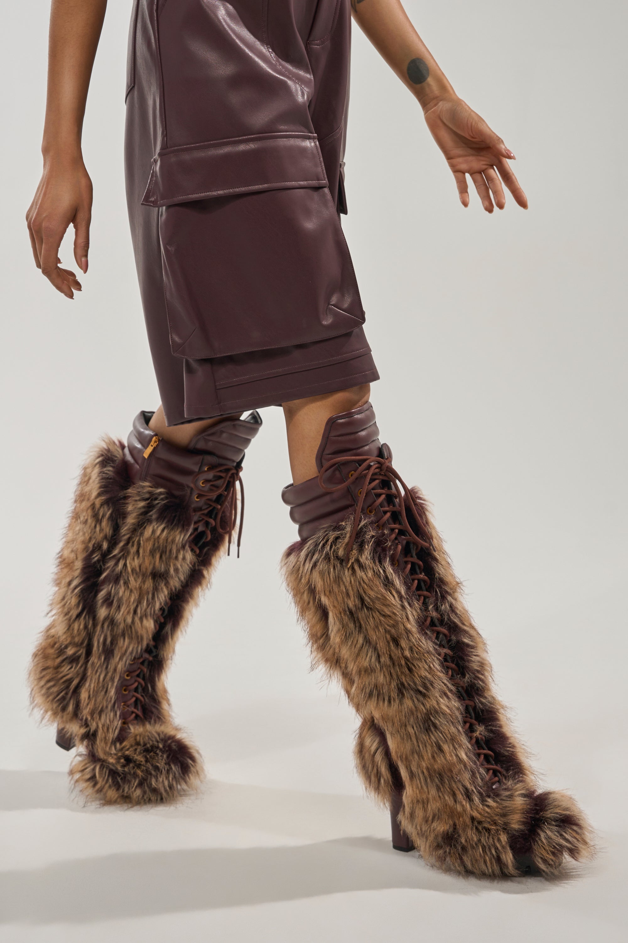 AZALEA WANG HEARTBEAT BROWN MULTI BLOCK FUR BOOT
