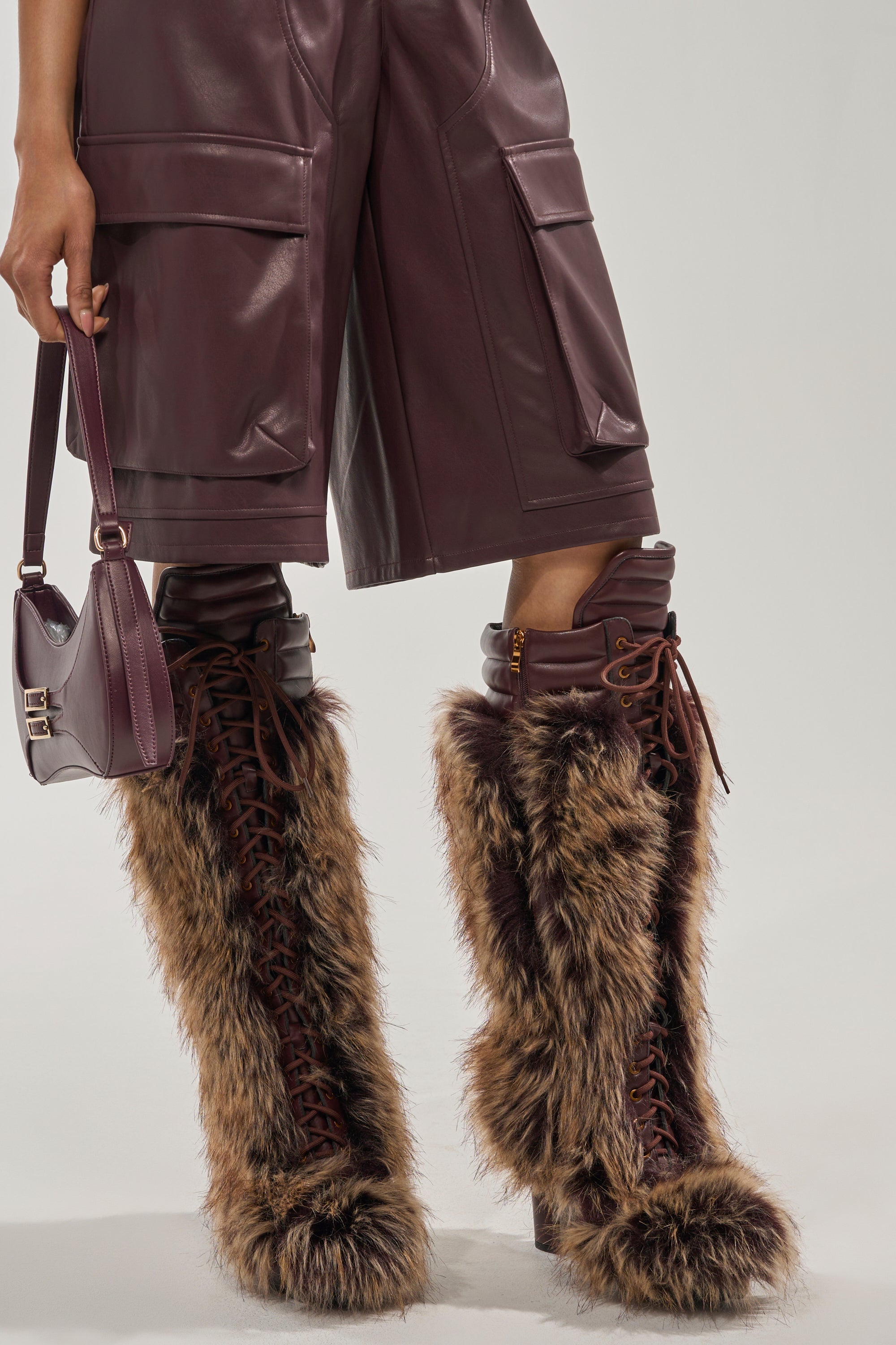 AZALEA WANG HEARTBEAT BROWN MULTI BLOCK FUR BOOT