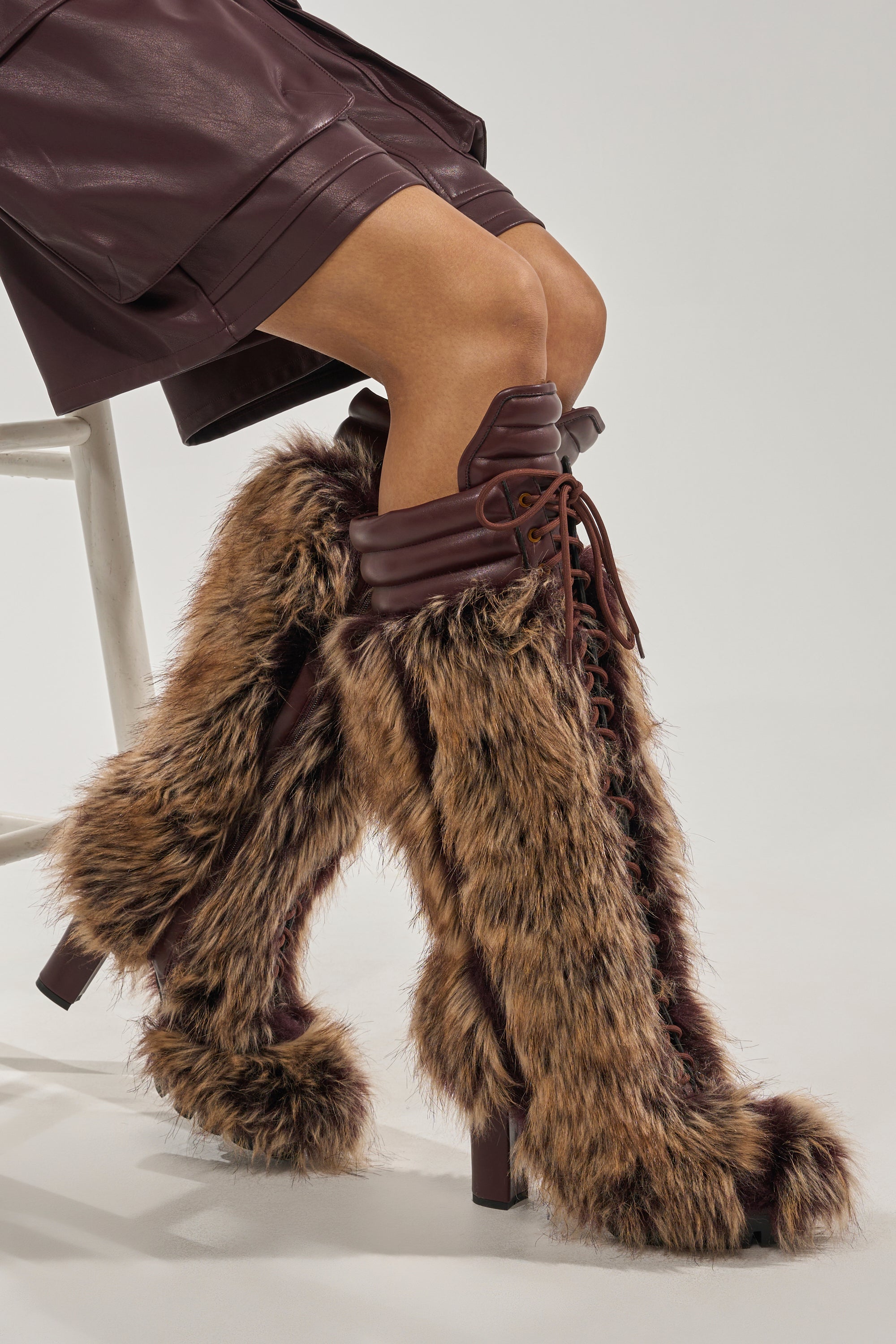 AZALEA WANG HEARTBEAT BROWN MULTI BLOCK FUR BOOT