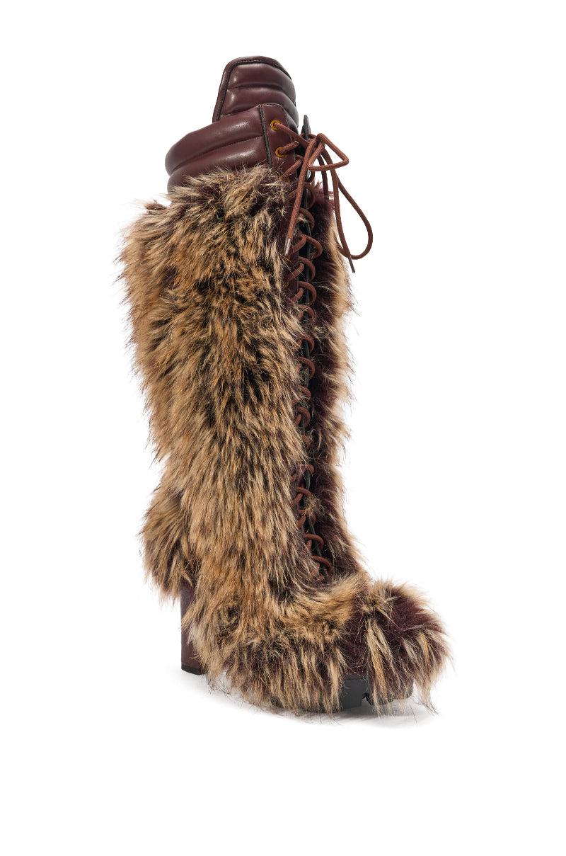 AZALEA WANG HEARTBEAT BROWN MULTI BLOCK FUR BOOT