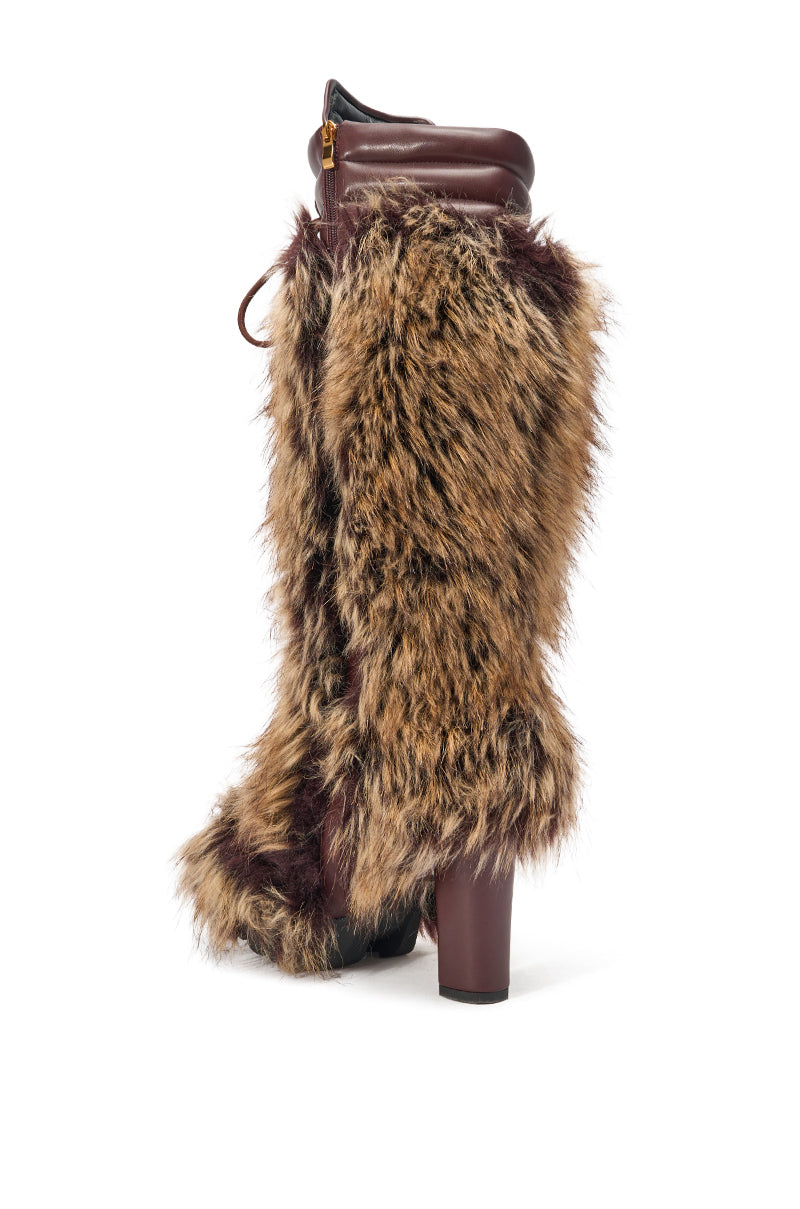 AZALEA WANG HEARTBEAT BROWN MULTI BLOCK FUR BOOT