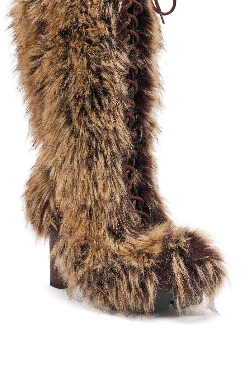 AZALEA WANG HEARTBEAT BROWN MULTI BLOCK FUR BOOT