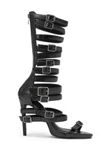 AZALEA WANG HITCH BLACK CROC HARDWARE EMBELLISHED STILETTO SANDAL