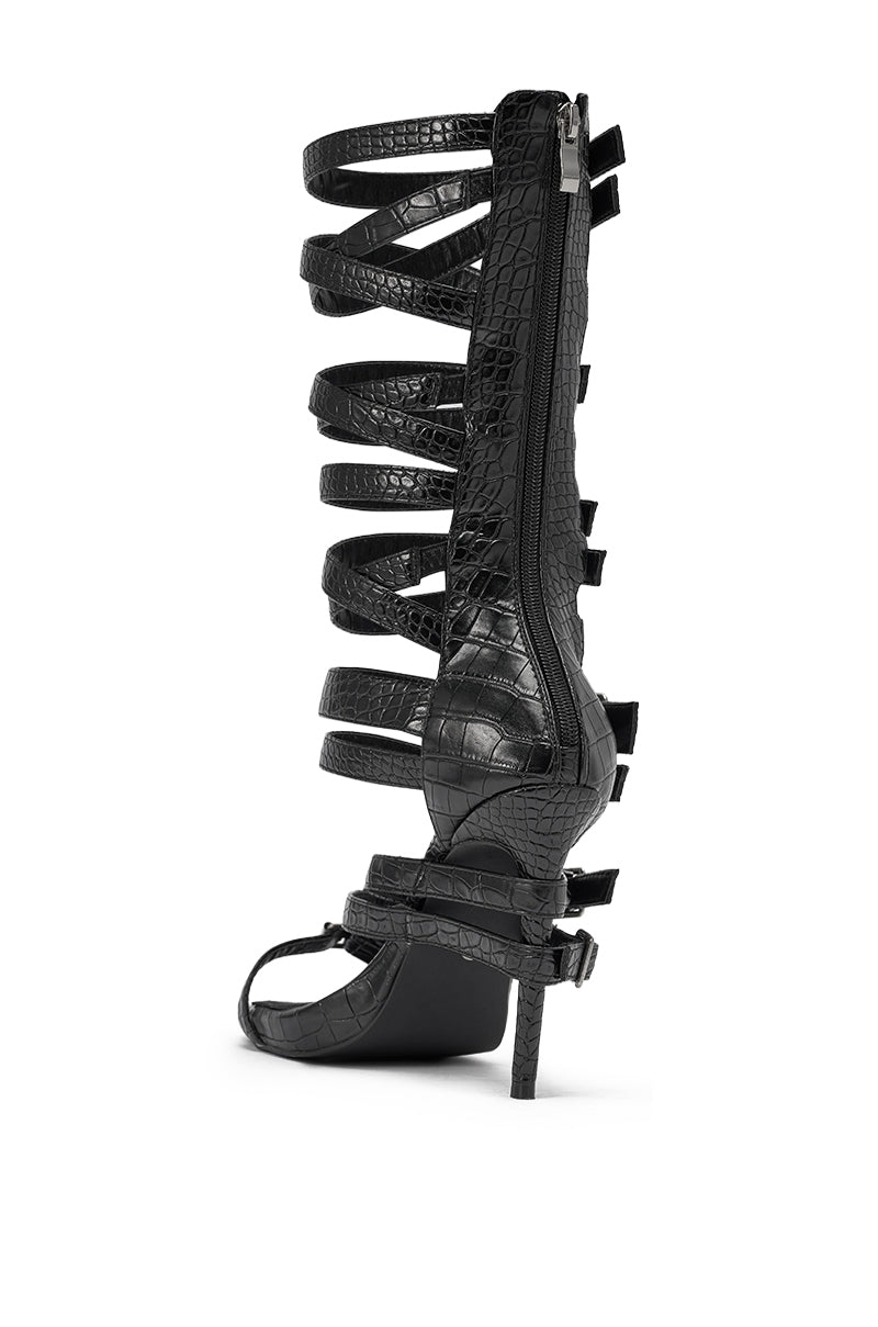 AZALEA WANG HITCH BLACK CROC HARDWARE EMBELLISHED STILETTO SANDAL