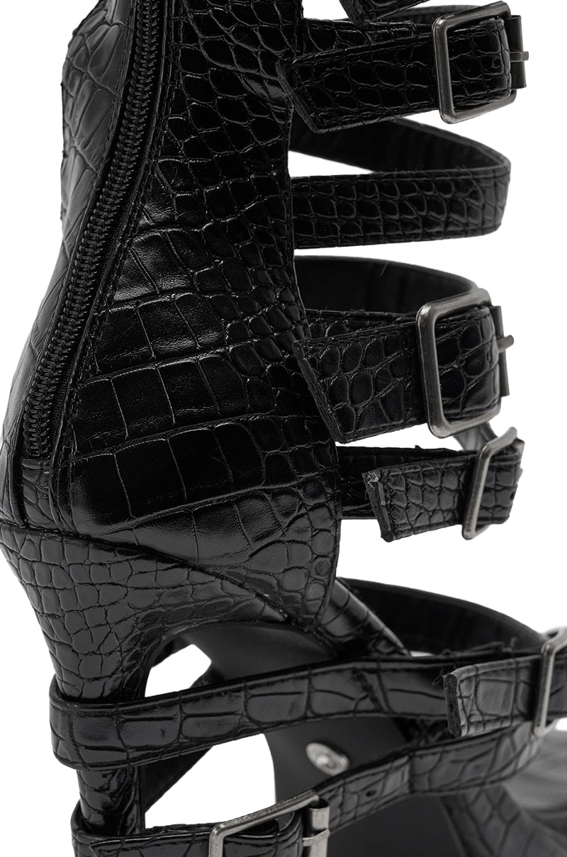 AZALEA WANG HITCH BLACK CROC HARDWARE EMBELLISHED STILETTO SANDAL