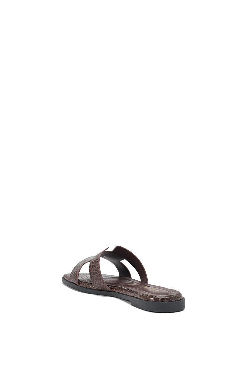 AKIRA HOWDY BROWN CROC SLIP ON FLAT SANDAL