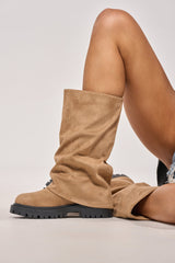 AZALEA WANG HOYT BEIGE FLAT RUCHED BOOTIE