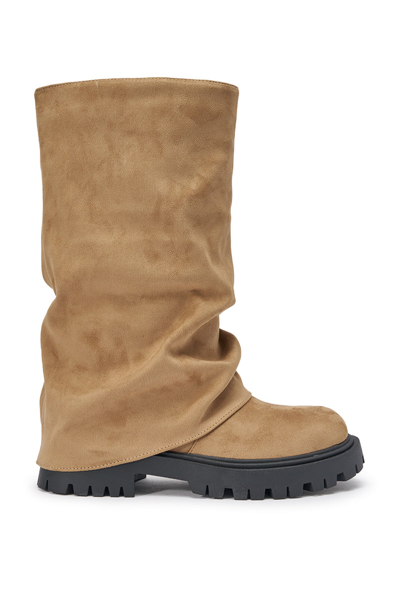 AZALEA WANG HOYT BEIGE FLAT RUCHED BOOTIE