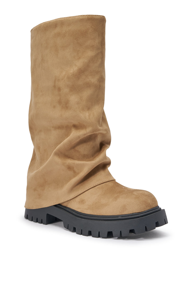 AZALEA WANG HOYT BEIGE FLAT RUCHED BOOTIE