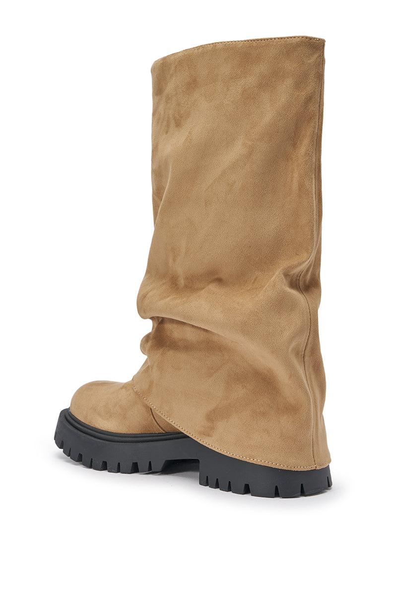 AZALEA WANG HOYT BEIGE FLAT RUCHED BOOTIE
