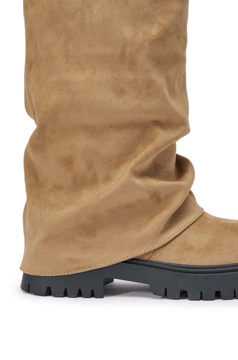 AZALEA WANG HOYT BEIGE FLAT RUCHED BOOTIE