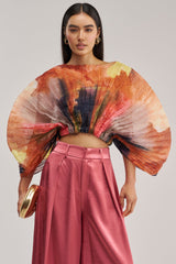 WATERCOLORS CHIFFON FAN TOP