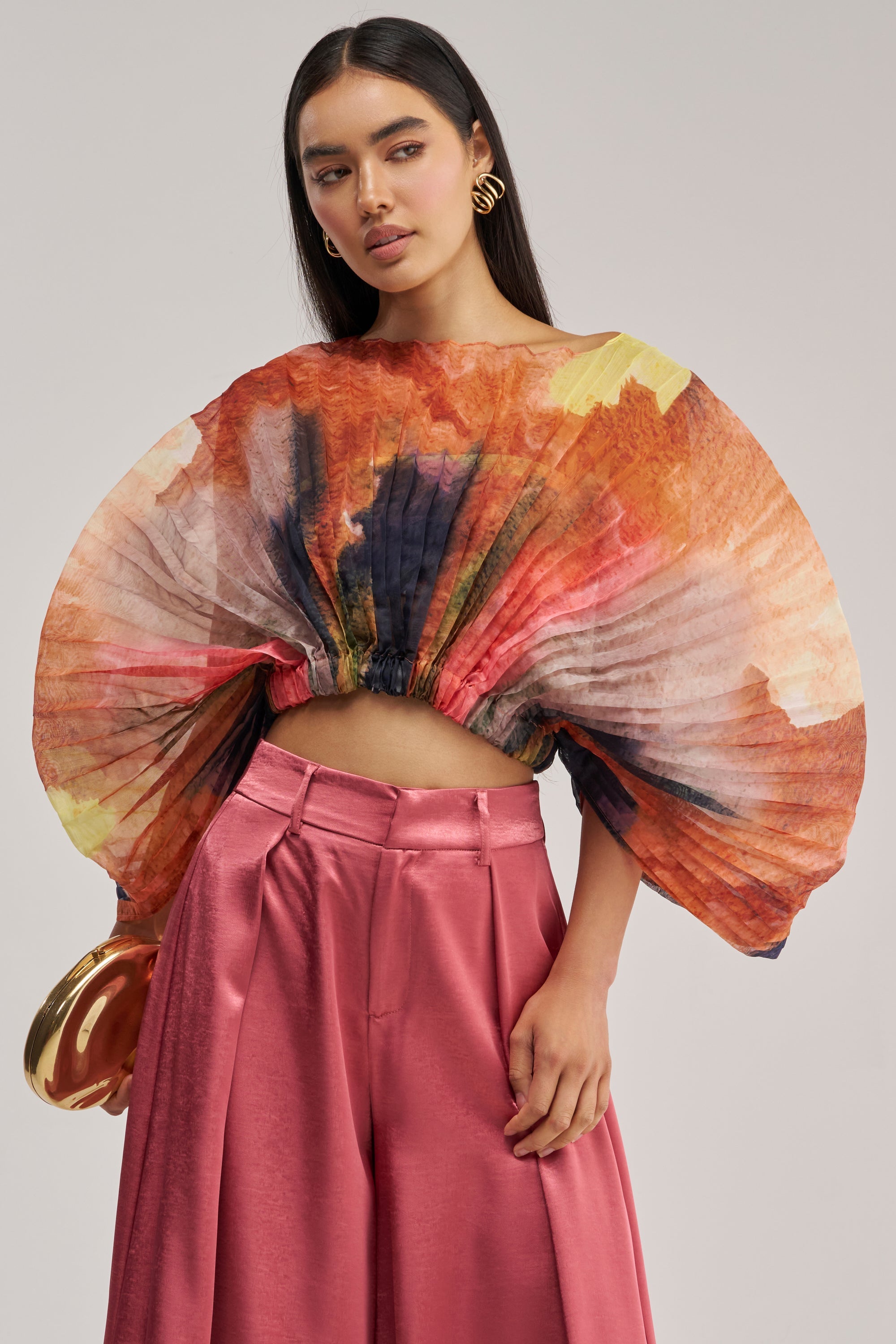WATERCOLORS CHIFFON FAN TOP