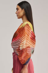 WATERCOLORS CHIFFON FAN TOP