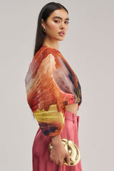 WATERCOLORS CHIFFON FAN TOP