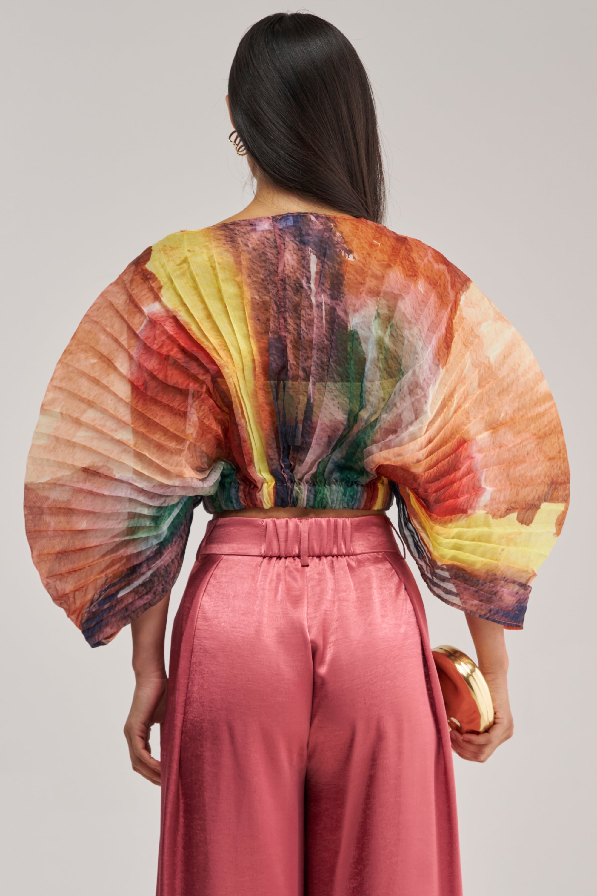 WATERCOLORS CHIFFON FAN TOP