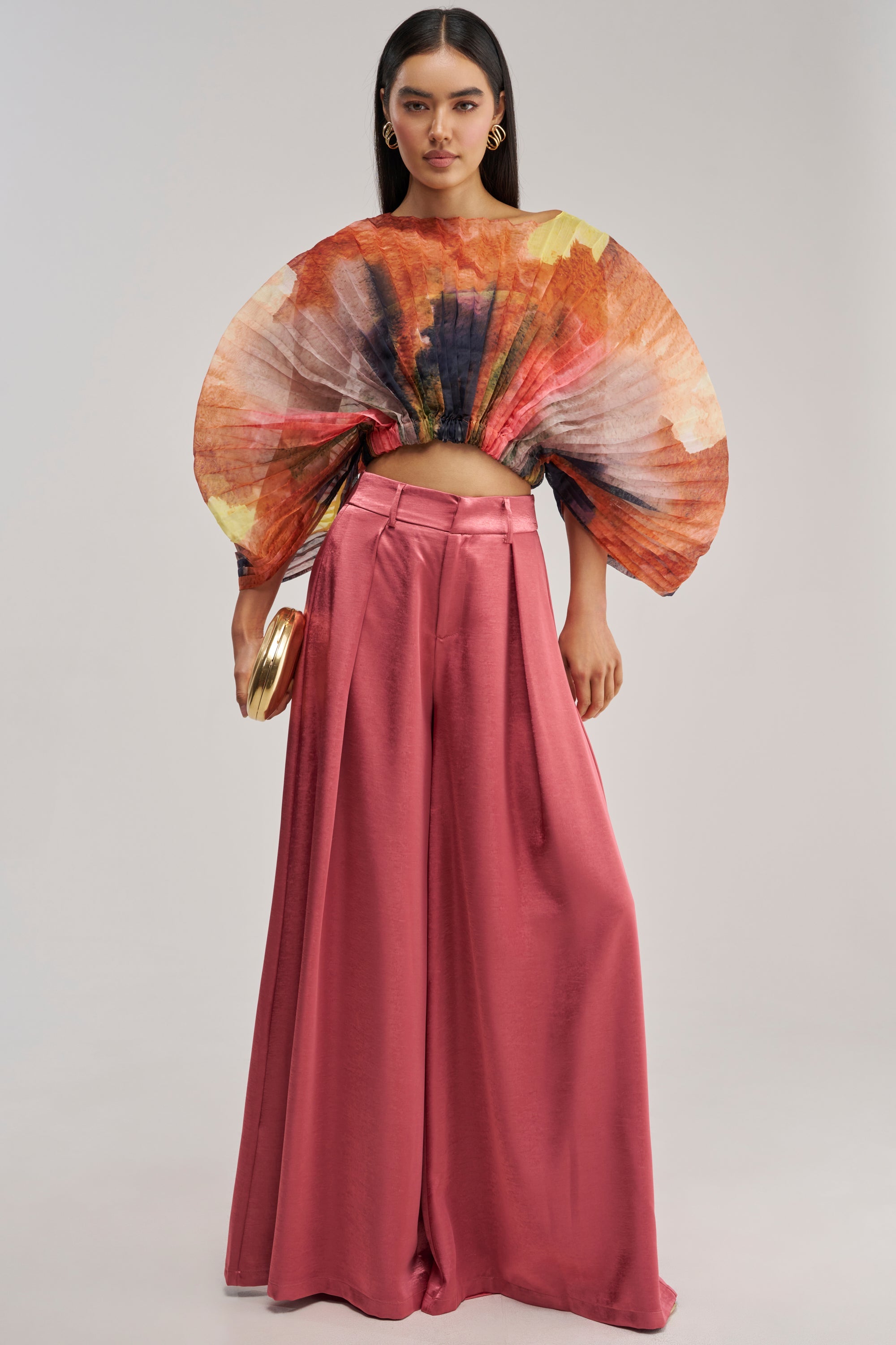 WATERCOLORS CHIFFON FAN TOP