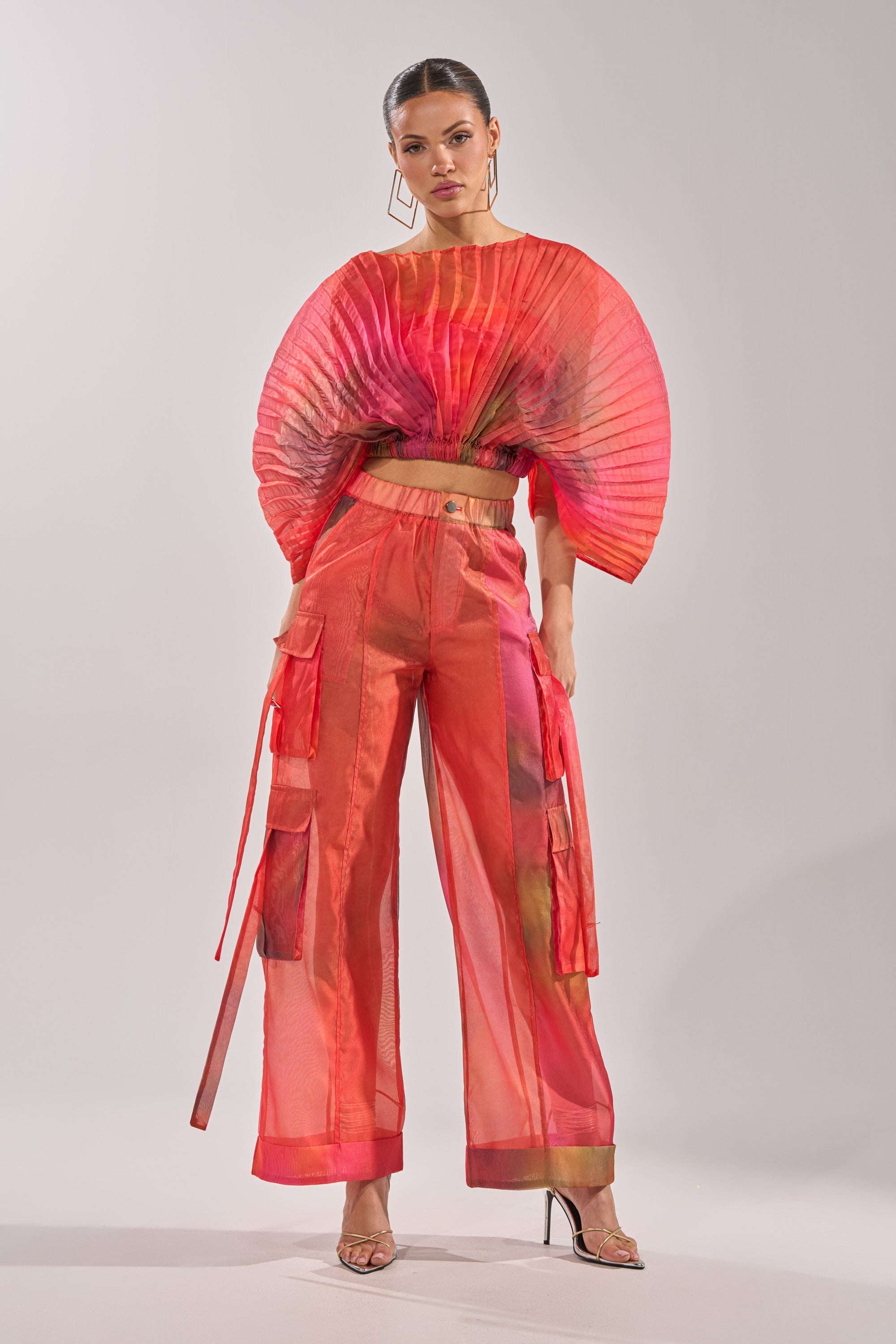 STAINED RED CROPPED BLOUSE