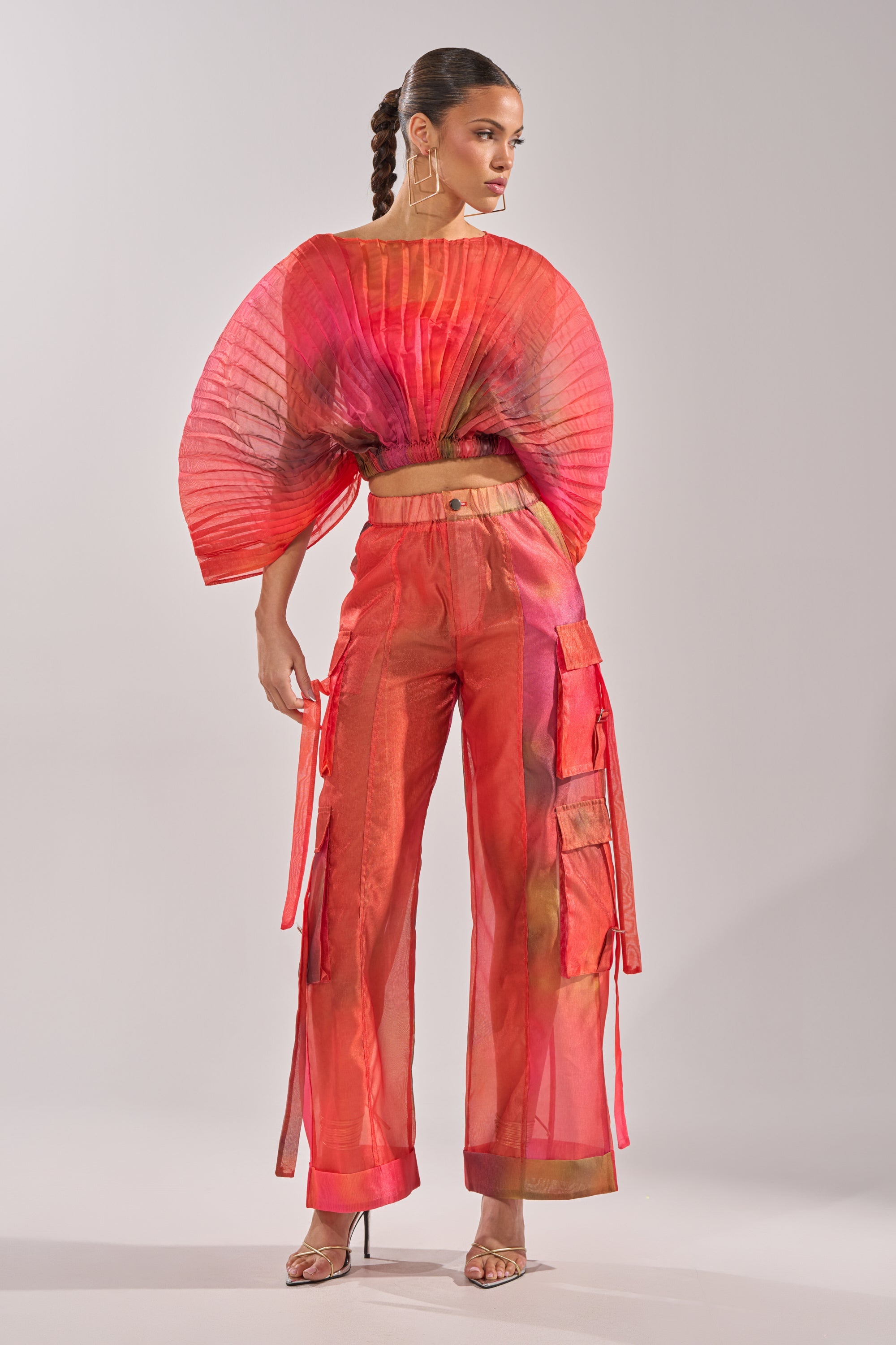STAINED RED CROPPED BLOUSE