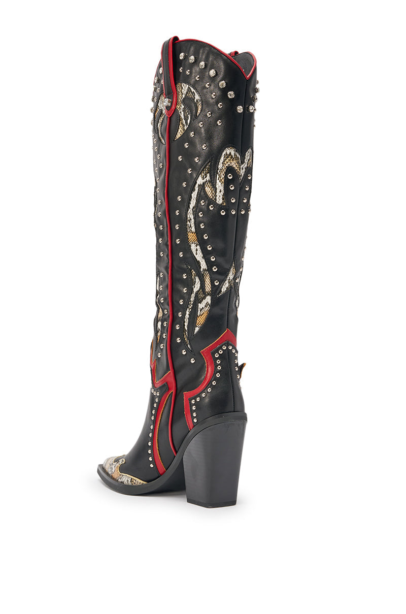 AZALEA WANG HYPERION BLACK MULTI COLOR WESTERN STUD BOOT