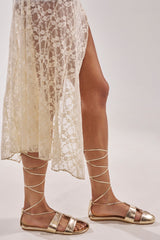 AZALEA WANG ICHIRO GOLD PEEP TOE FLAT
