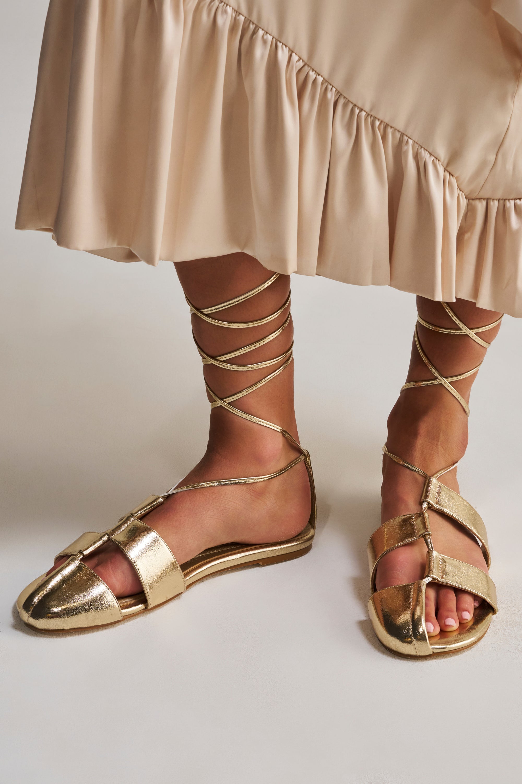 AZALEA WANG ICHIRO GOLD PEEP TOE FLAT
