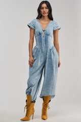 MUST HAVE SHORT SLEEVE DENIM JUMPSUIT