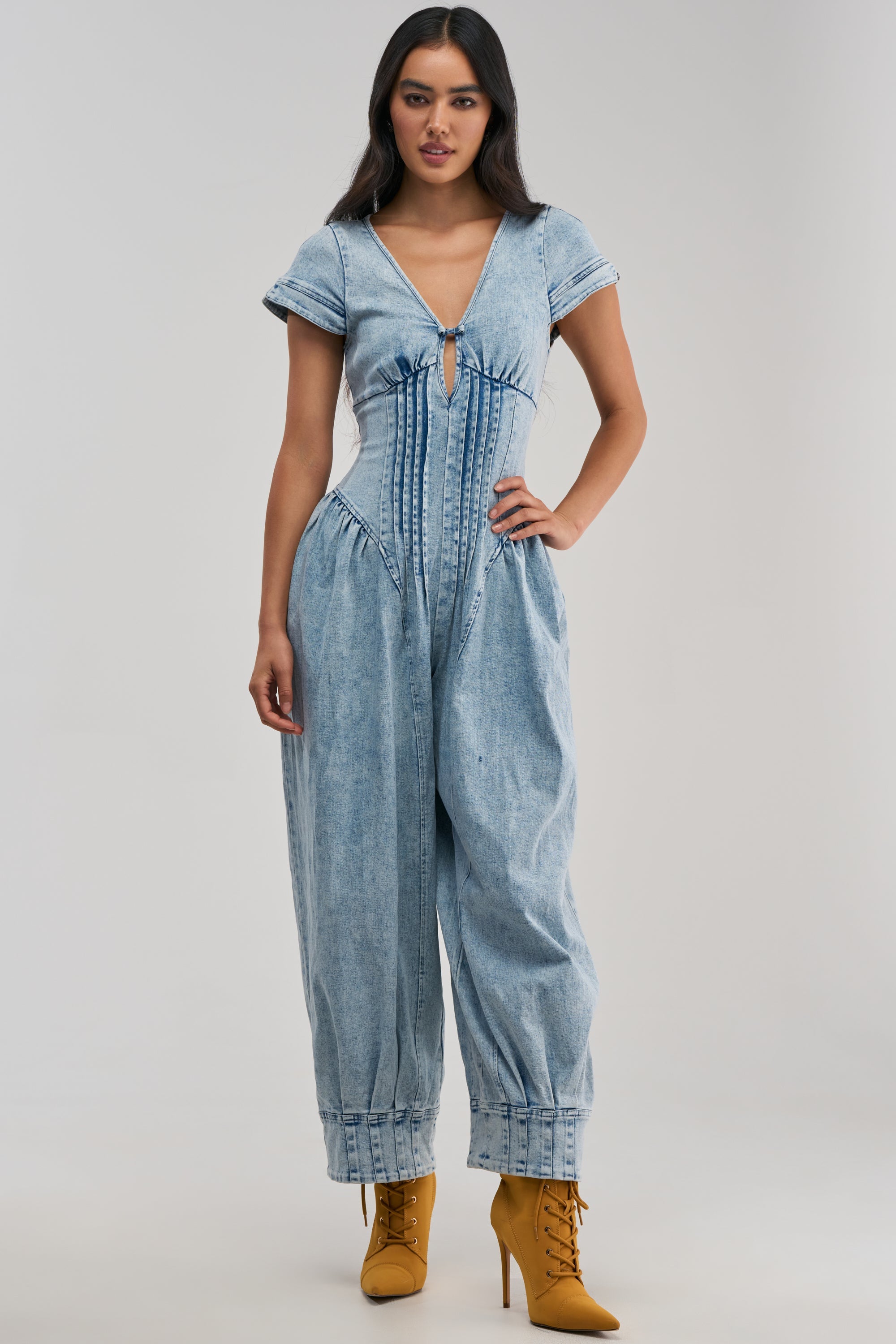 MUST HAVE SHORT SLEEVE DENIM JUMPSUIT