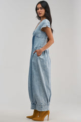 MUST HAVE SHORT SLEEVE DENIM JUMPSUIT