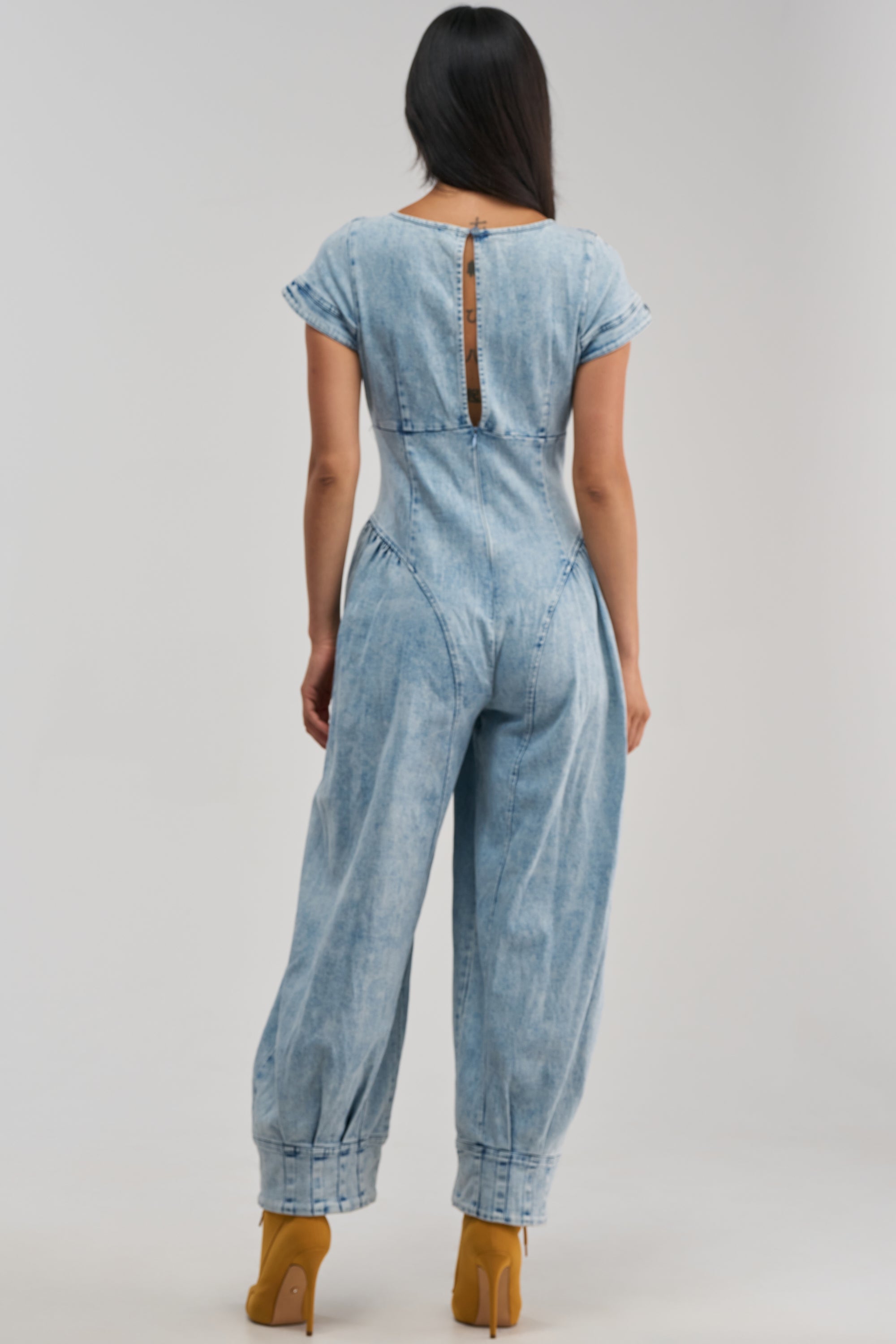 MUST HAVE SHORT SLEEVE DENIM JUMPSUIT
